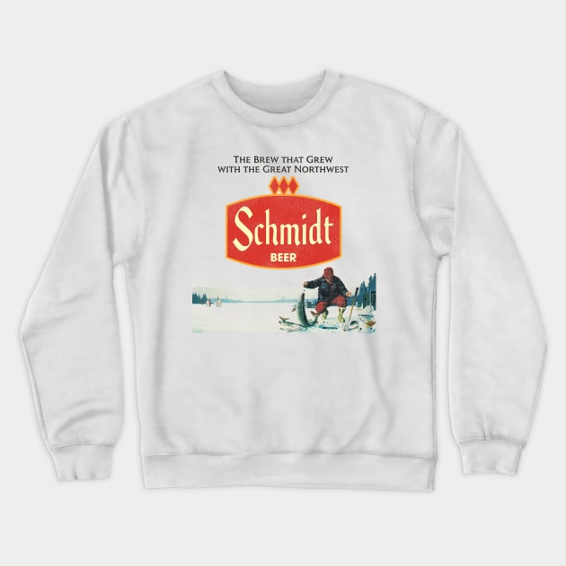 Schmidt Beer Retro Defunct Ice Fishing Nature Scene Crewneck Sweatshirt by darklordpug